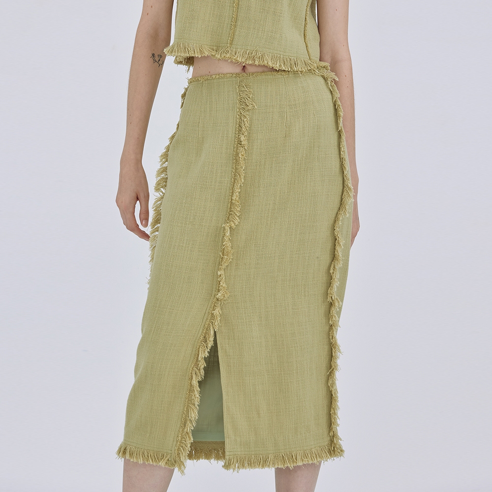 Fringe Linen Skirt_Olive