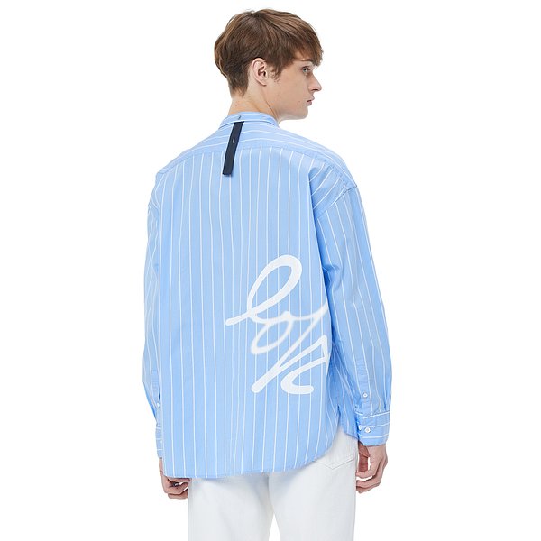 ★장기용 김명민 착용★ [LOVE] + ECO BAG SET 블루 스트라이프 프린트 셔츠