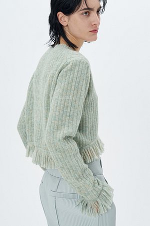 RIBBED-KNIT FRINGED PULLOVER(MINT)