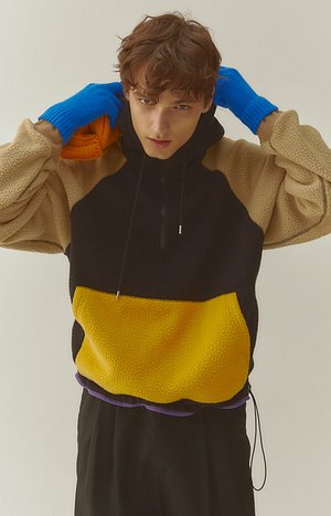 NOHANT(노앙) COLOR BLOCK FLEECE HOODIE BLACK | S.I.VILLAGE (에스아이빌리지)