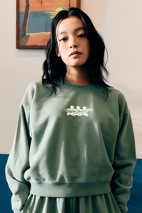 BIGWAVE COLLECTIVE(빅웨이브 콜렉티브) PENGUIN SURF CLUB CROPPED SWEATSHIRT (JADE GREEN) | S.I.VILLAGE (에스아이빌리지)