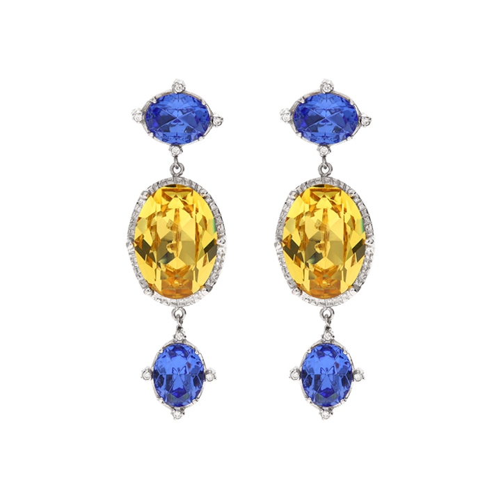 Fantasia Multi Crystal Earrings Pair_SILVER_YELLOW