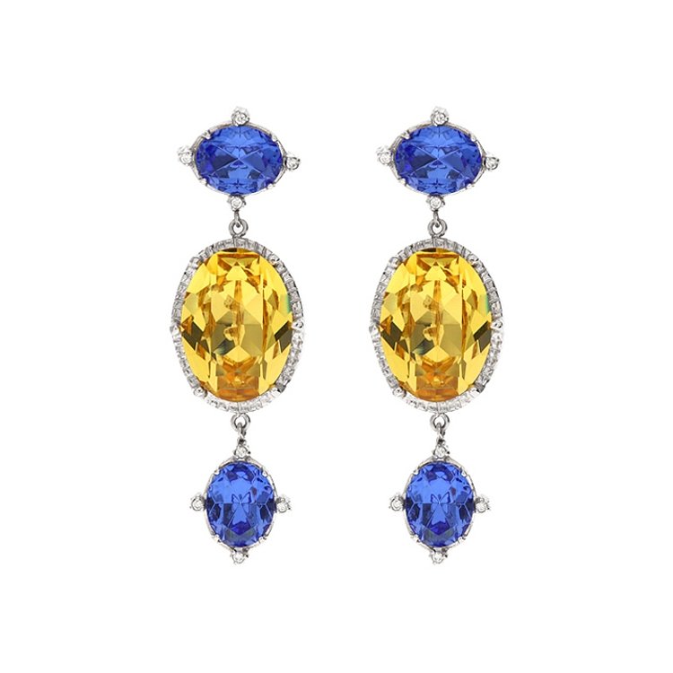 Fantasia Multi Crystal Earrings Pair_SILVER_YELLOW