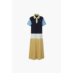 COLOR BLOCK PLEATED PIQUE LONG DRESS, YELLOW