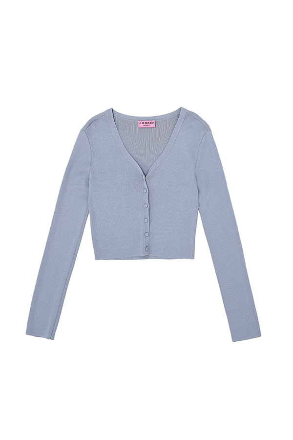 COVERED BUTTON SHORT CARDIGAN_ASH BLUE