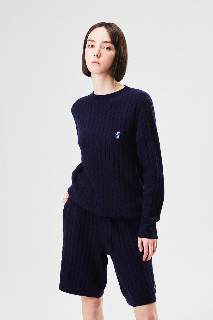 cable wool cash knit top_navy