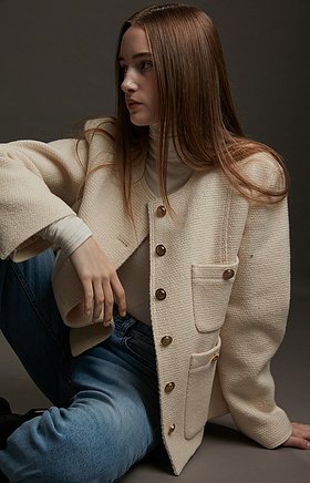 AEER(아에르) Jacket Crop Tweed Four Pocket Warm Ivory | S.I.VILLAGE (에스아이빌리지)