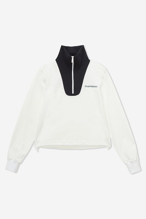 GOSPHERES(고스피어) W ARCH LOGO CROP HALF ZIP UP IVORY | S.I.VILLAGE (에스아이빌리지) [GOSPHERES]W ARCH LOGO CROP HALF ZIP UP... 