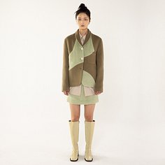 Colour Block Wool Jacket_Khaki