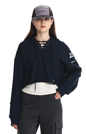 TAZE(테이즈) Peony Crop Hoodie (Navy) | S.I.VILLAGE (에스아이빌리지)