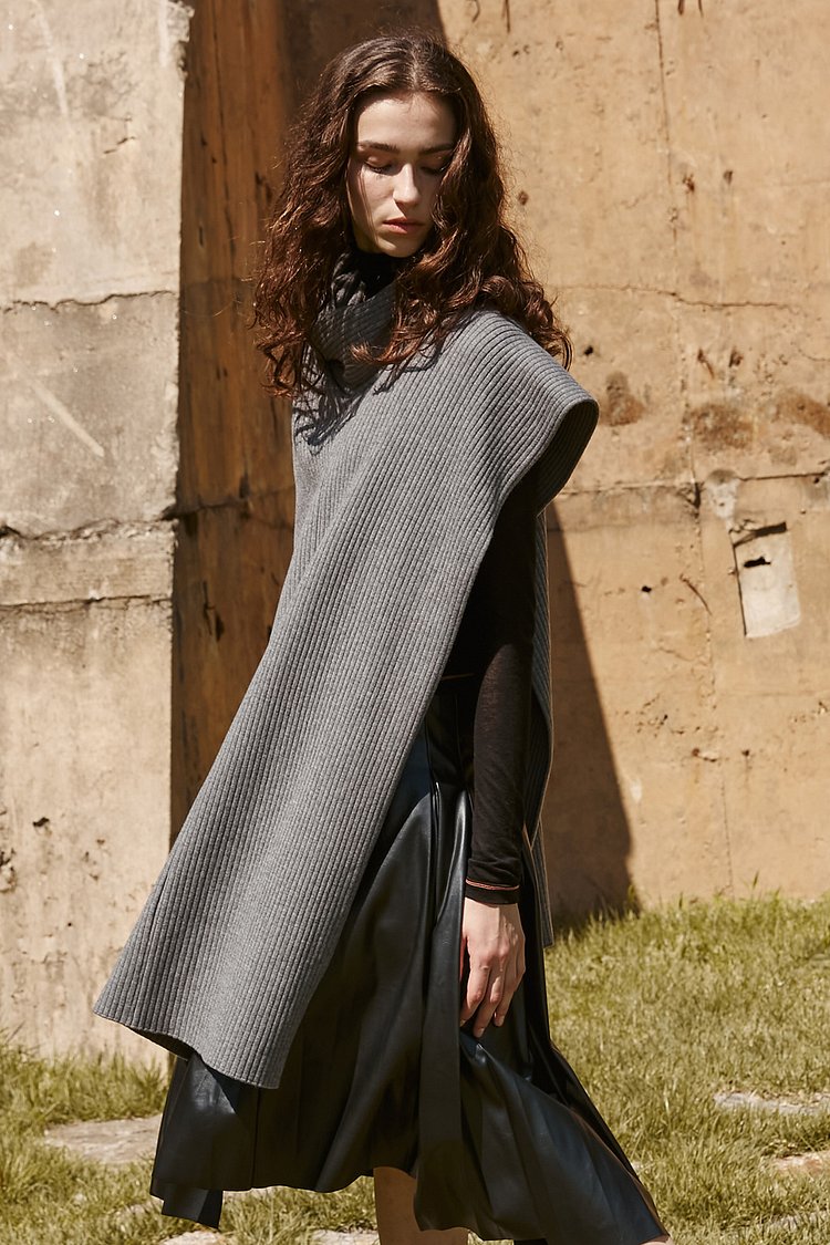 CONVERT LONG MUFFLER KNIT VEST_Gray [U1W0K501/97]