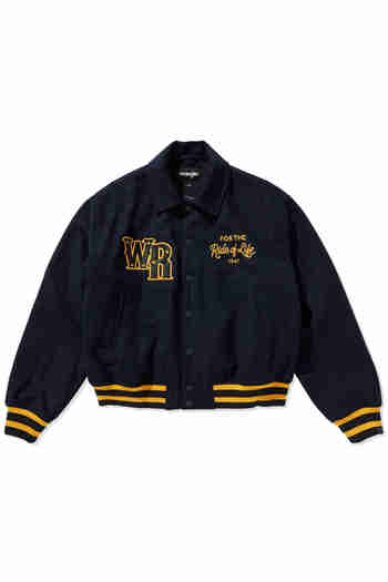 WRANGLER(랭글러) Embroidered Quilted Varsity Jacket Navy | S.I.VILLAGE (에스아이빌리지)