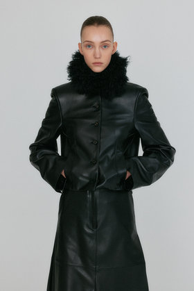 EENK(잉크) ZEMM Coccon Volume Leather Jacket wih Fur Collar - Black | S.I.VILLAGE (에스아이빌리지)