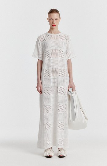 EENK(잉크) YITZU Panelled Lace Knit Long Dress - White | S.I.VILLAGE (에스아이빌리지)