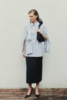 GOEN.J(고엔제이) Self-tie knotted-detail striped cotton shirt | S.I.VILLAGE (에스아이빌리지)