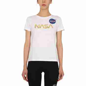 ALPHA INDUSTRIES(알파인더스트리) 알파인더스트리 여성 화이트 NASA 반팔 티셔츠 198053_438 | S.I.VILLAGE (에스아이빌리지)