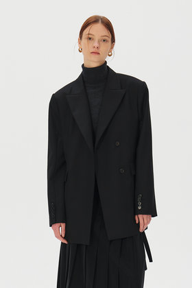 KUME(쿠메) Hidden Button Pintucked Jacket, Black | S.I.VILLAGE (에스아이빌리지)