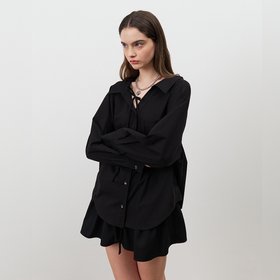 MARRON EDITION(마론에디션) 24 Spring_ Black String Oversized Shirt | S.I.VILLAGE (에스아이빌리지)