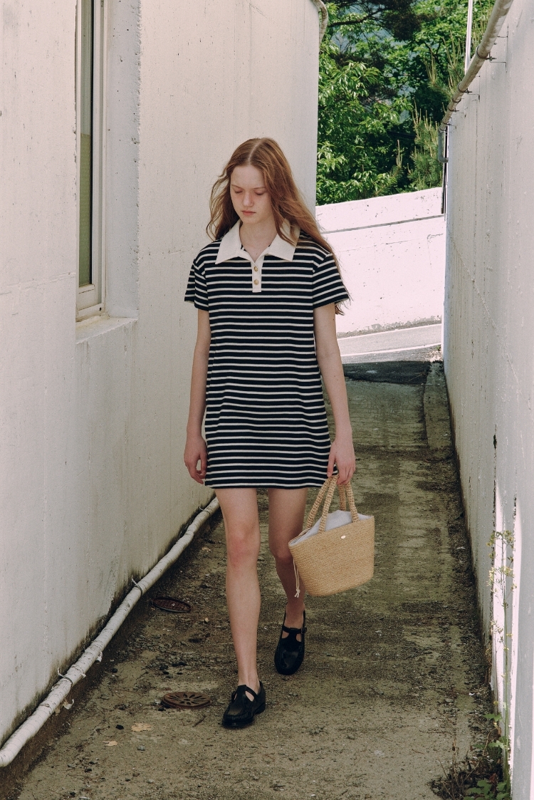 DEPOUND(드파운드) collar mini one piece (stripe) - navy