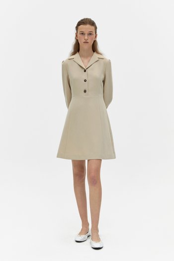 DEPOUND(드파운드) long sleeve button dress - beige | S.I.VILLAGE (에스아이빌리지)