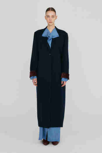 EENK(잉크) ZADA  Single-Breasted Long Coat - Navy | S.I.VILLAGE (에스아이빌리지)