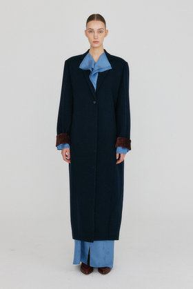 EENK(잉크) ZADA  Single-Breasted Long Coat - Navy | S.I.VILLAGE (에스아이빌리지)