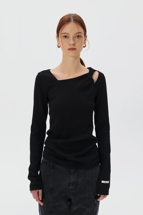 KUME(쿠메) Twisted Long Sleeves T-shirt, Black | S.I.VILLAGE (에스아이빌리지)