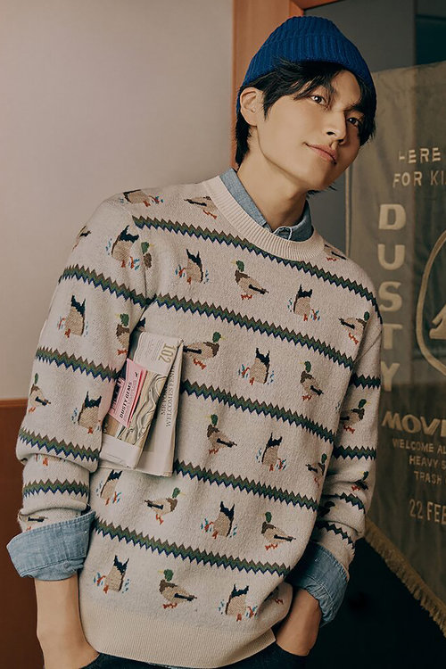 BEANPOLE MEN(빈폴 맨) [Print Bakery] 청둥오리 올오버 인타샤 니트 아이보리 (BC4951K020) | S.I.VILLAGE (에스아이빌리지) [BEANPOLE... 