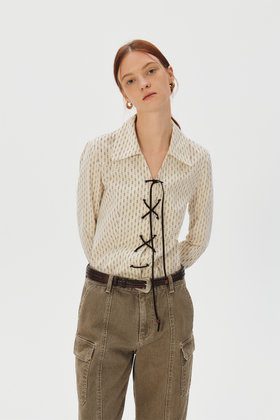 KUME(쿠메) Patterned corduroy string blouse, Ivory | S.I.VILLAGE (에스아이빌리지)