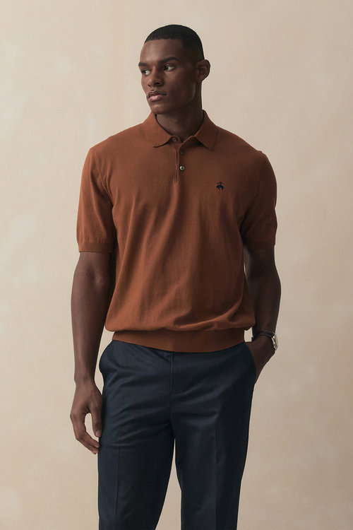 BROOKS BROTHERS(브룩스 브라더스) 코튼 폴로 반팔 스웨터 (브라운) (BBWTMB202A4FM) | 신세계V [BROOKS BROTHERS]코튼 폴로 반팔... 