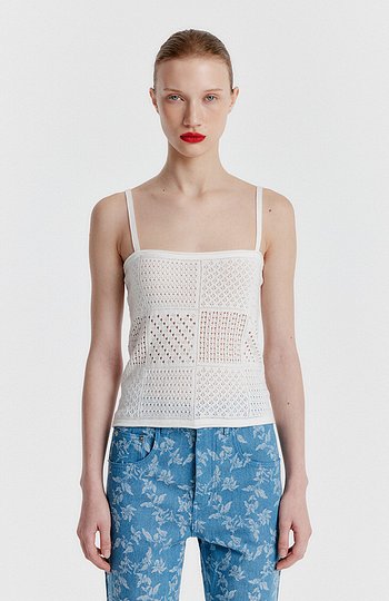 EENK(잉크) YIZ Panelled Lace Knit Top - White | S.I.VILLAGE (에스아이빌리지)