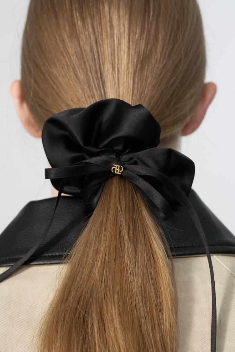 depound ♥ ribbon charm scrunchie (s) /追跡付 DEPOUND(드파운드) ribbon charm scrunchie (satin) - black (M