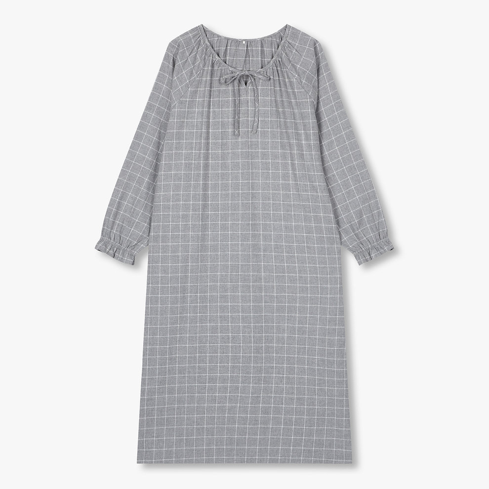 여 플란넬 셔링 파자마 원피스