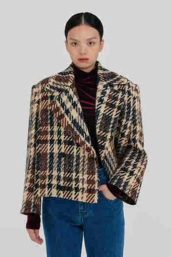 EENK(잉크) ZUIQI Plaid Wool Blend Jacket - Beige/Black | S.I.VILLAGE (에스아이빌리지)