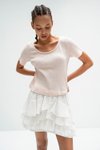VENTE(방떼) White lace trimmed rib T-shirts in baby pink | S.I.VILLAGE (에스아이빌리지)