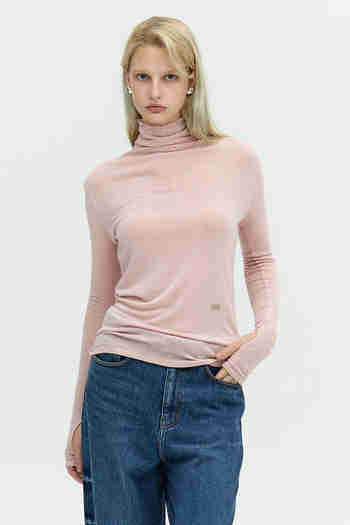 L`H.A.S(르하스) SHEER HIGH-NECK KNIT LIKE TOP_PINK | S.I.VILLAGE (에스아이빌리지)