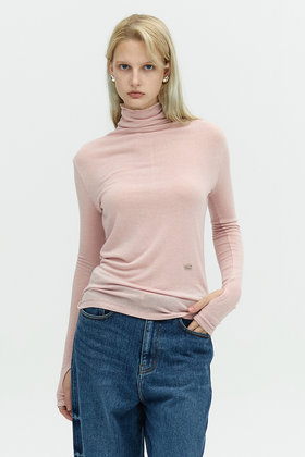 L`H.A.S(르하스) SHEER HIGH-NECK KNIT LIKE TOP_PINK | S.I.VILLAGE (에스아이빌리지)