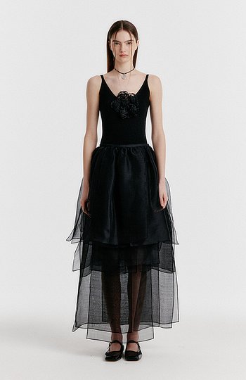 EENK(잉크) YET Triple Layered Long Skirt - Black | S.I.VILLAGE (에스아이빌리지)