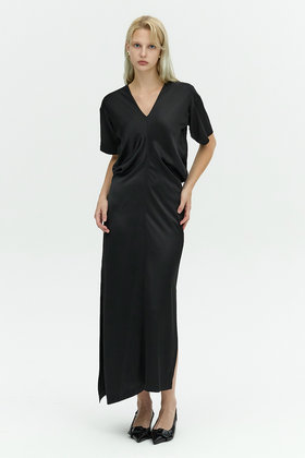 L`H.A.S(르하스) SATIN FLOW HALF DRESS_BLACK | S.I.VILLAGE (에스아이빌리지)