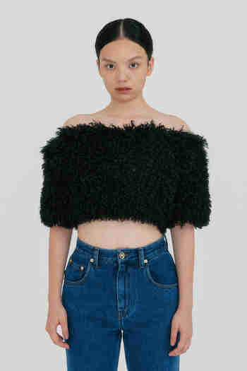 EENK(잉크) ZUFFIA Fur Cropped Top - Black | S.I.VILLAGE (에스아이빌리지)