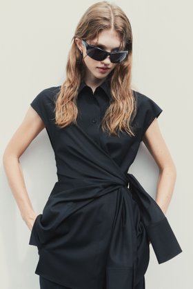 GOEN.J(고엔제이) Knotted detail stretch shirt dress | S.I.VILLAGE (에스아이빌리지)
