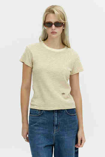 L`H.A.S(르하스) STRIPE RIBBED T-SHIRT_LIGHT KHAKI | S.I.VILLAGE (에스아이빌리지)