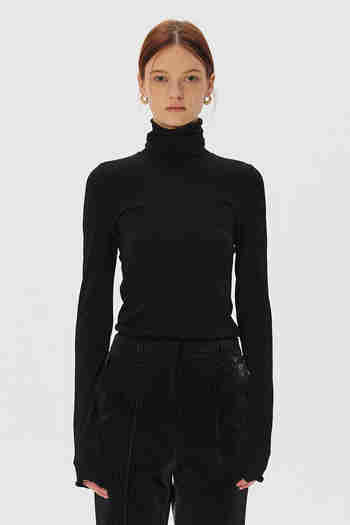 KUME(쿠메) Metalic Sheer Long Sleeves T-shirt, Black | S.I.VILLAGE (에스아이빌리지)