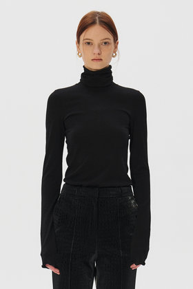 KUME(쿠메) Metalic Sheer Long Sleeves T-shirt, Black | S.I.VILLAGE (에스아이빌리지)