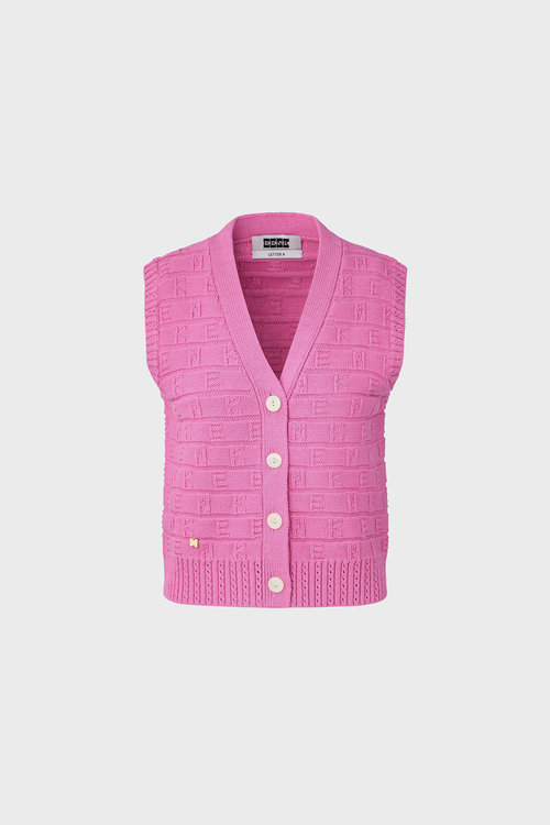 EENK(잉크) Logo Jacquard Knit Vest - Pink | S.I.VILLAGE (에스아이빌리지) [EENK]Logo Jacquard Knit Vest - Pink - 