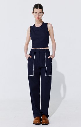 WNDERKAMMER(분더캄머) Color-Block Point linen Trousers_Navy | S.I.VILLAGE (에스아이빌리지)