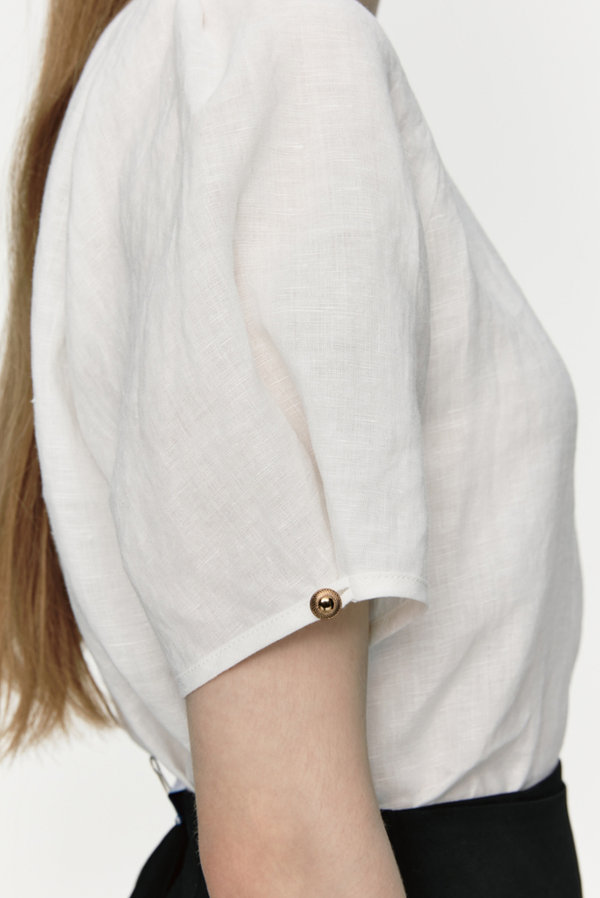 DEPOUND★韓国大人気 HALF SLEEVE LINEN BLOUSE_2色 