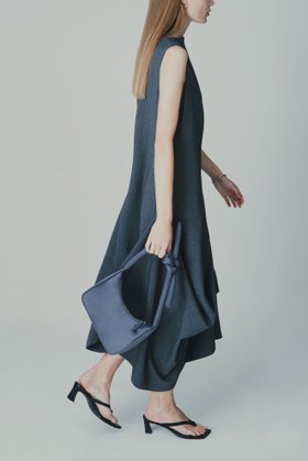GOEN.J(고엔제이) Twisted shoulder strap structured draping midi dress | S.I.VILLAGE (에스아이빌리지)