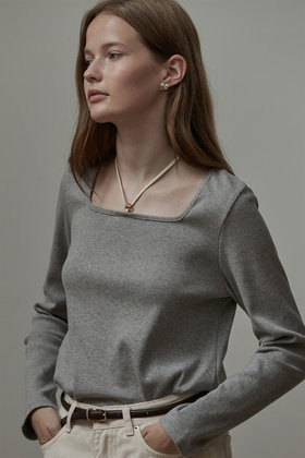 BEMUSE MANSION(비뮤즈맨션) Square neck O-ring top - Melange gray | S.I.VILLAGE (에스아이빌리지)