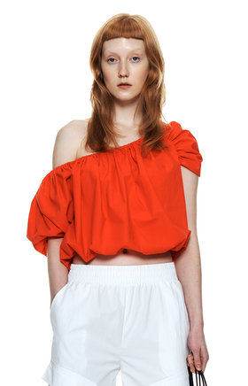 TAZE(테이즈) Malta Unbalanced Sleeve Top (Orange) | S.I.VILLAGE (에스아이빌리지)